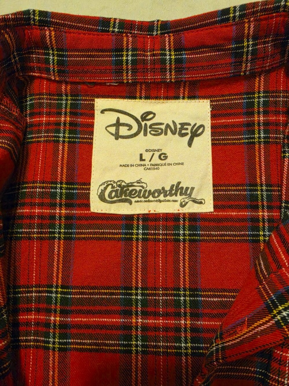 Disney Cakeworthy Mickey Mouse Plaid Button-Up Large - Picture 4 of 7